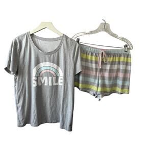 SO Intimates Short Sleeves & Shorts Pajama Set SMILE Women's Large NEW